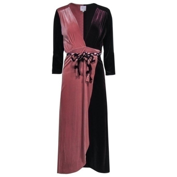 Misa Los Angeles Dresses & Skirts - MISA Los Angeles Dress Paloma Burgundy Blush Velvet Wrap Dress Braided Event NWT